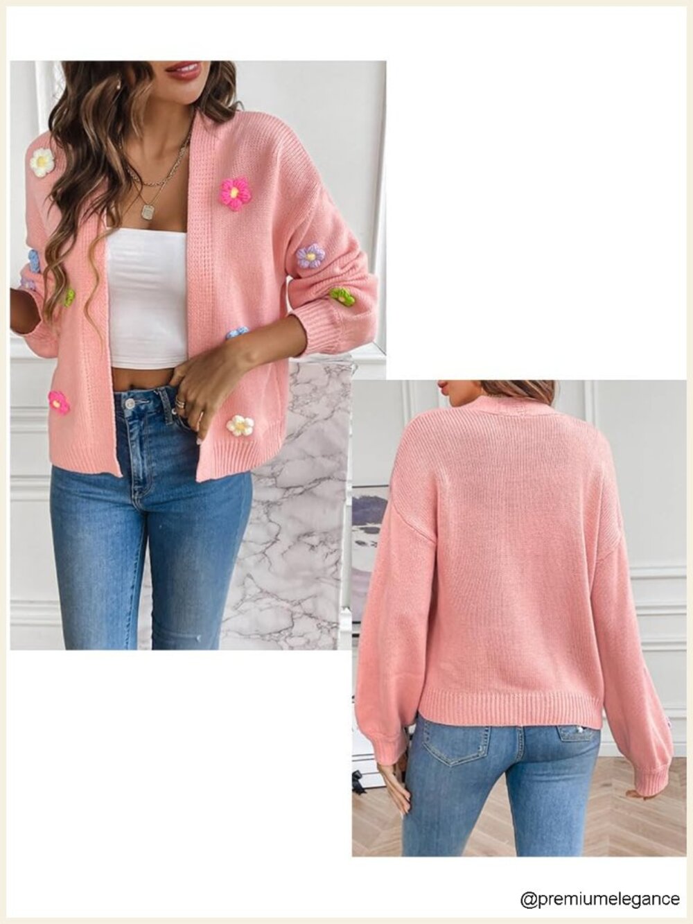 Cropped Boho Floral Embroidered Oversized Open Front Cardigan Sweater - Picture 3 of 5